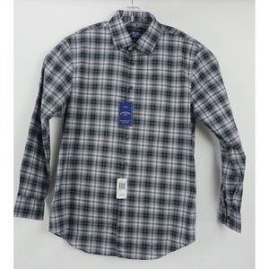 New Michelsons London Mens Large Slim L/S White Gray Black Plaid Button Up Shirt
